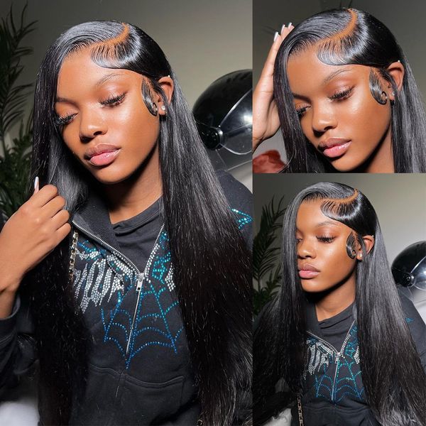 

new product 13x6 hd human hair wig transparent straight lace front wigs 26 inch human hair wigs, Black;brown