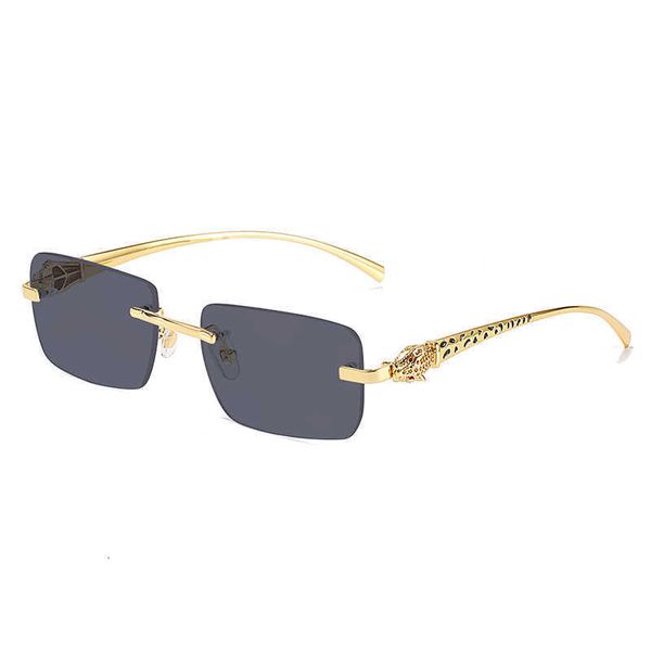 

Fashion carti top sunglasses New stereo leopard head metal square frameless Sunglasses men's and women's Glasses with original box