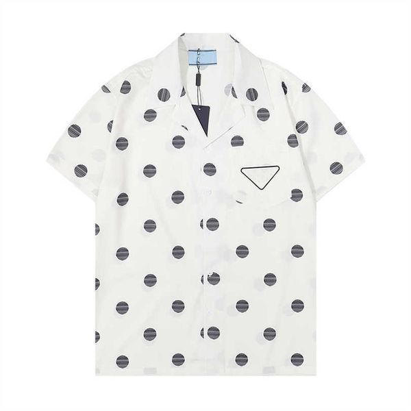 

men's casual shirts summer tee luxury designer shirts polka dots print bowling shirt hawaii floral casual shirts men slim fit short sle, White;black
