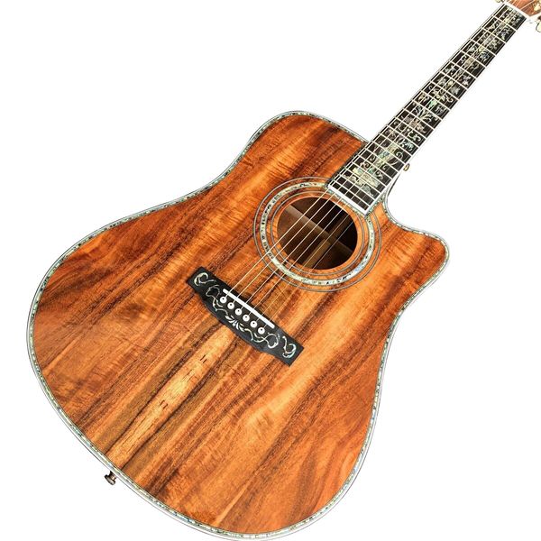 

41 " all koa wood acoustic guitar cutaway d style abalone ebony fingerboard