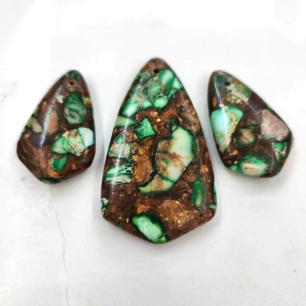 

style pendant necklaces drop shape, rectangle shape, shield shape gold copper green emperor stone drop necklace for diy jewelry gift making, Silver