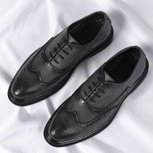 

british men dress shoes plus size 38-44 elegant genuine leather brogue shoes for men formal social shoe male oxfords 1aa8, Black