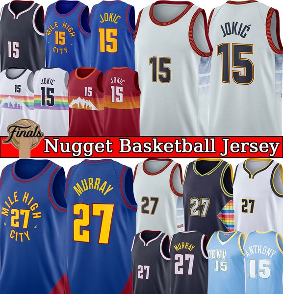 

jokic''nuggets" basketball jersey jamal murray carmelo 15 anthony denvers mens nugget aaron gordon stitched jersys retro mens, Black;red