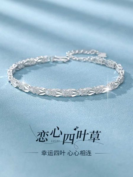 

four-leaf clover sterling silver bracelet new women's luxury niche exquisite qixi gift, Golden;silver