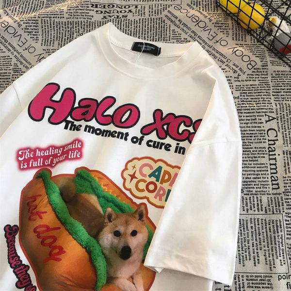 

men's tshirts summer personalized bread dog graphic tshirt print trend retro men and women loose relaxed couple short sleeve harajuku 2, White;black