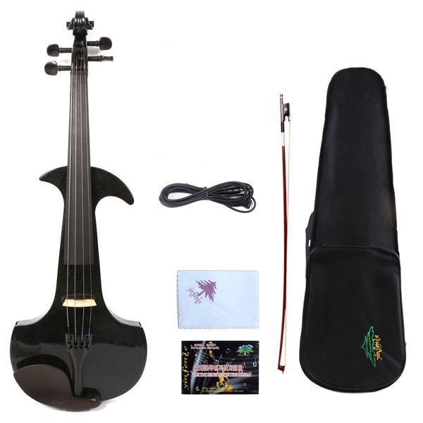 

yinfente black electric violin 4/4 solid wood nice tone case silent #ev18