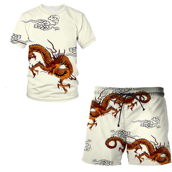 

men's tracksuits sportswear tshirtshorts 2piece dragon totem 3d creative printing harajuku short sleeved 230705, Gray