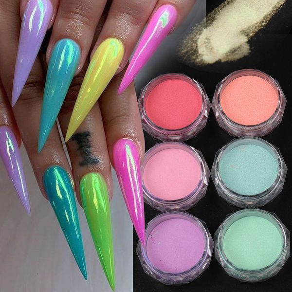 

nail glitter colorful aurora mirror effect nail powder fairy fine mermaid pigment shimmer rubbing dust pearl chrome manicure decor supply sa, Silver;gold