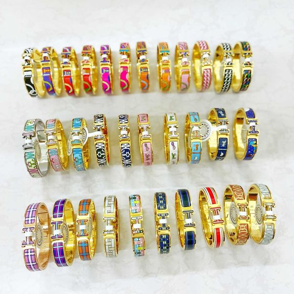 

designer hemrres bracelet h021 new enamel pattern for men and women titanium steel love horse colorful gold jewelry nk88, Black