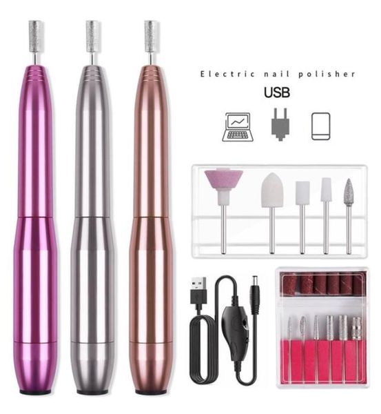 

electric nails drill machine nail art equipment kit mini portable strong nail polisher grinder sander pedicure manicure usb3764776, Silver