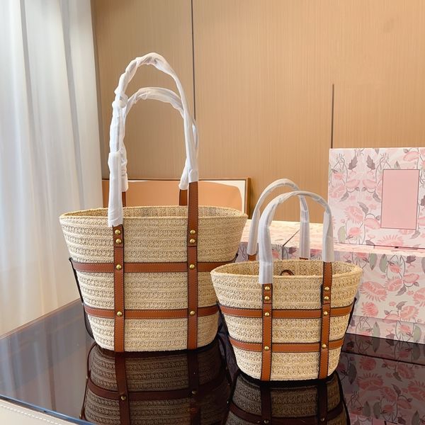 

luxury brand 23ss ylsl designer bag summer lafite grass basket bag palm leaf and cowhide stitching woven bag tote bag