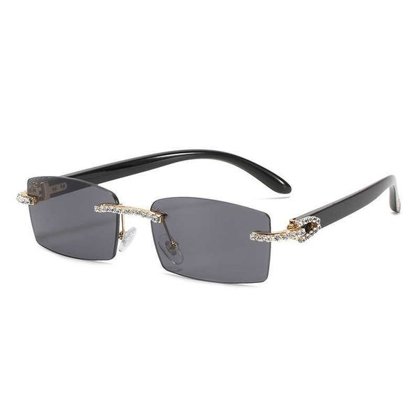 

2023fs new personalized diamond frameless men's sunglasses fashion trimmed square small frame glasses, White;black