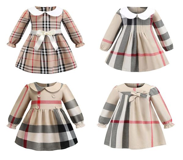 

fashion kids girls plaid bow dress long sleeve plaid princess dresses spring fall children cotton clothes m9734303660, Red;yellow