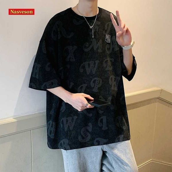 

2023 new summer short sleeve t-shirt men's loose fitting clothes casual fashion brand trend half pi shuai wear, White;black