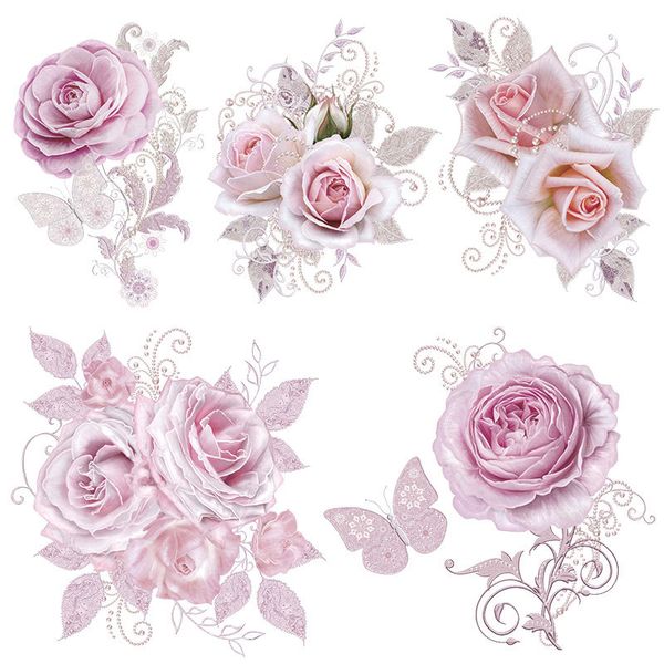 

notions flowers iron on transfer patches large size pink floral heat transfers stickers diy decals for clothes women t-shirts bags decoratio, Black