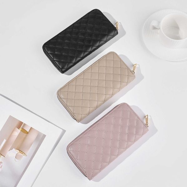 

2023 new long women's wallet lingge small fragrant zipper handbag