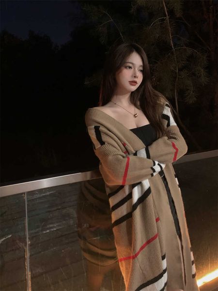

dreses sweater girl burberies knit autumn burbreries casual clothing designer warm long sleeve long knitted women dress womens plaid printin, Black;gray