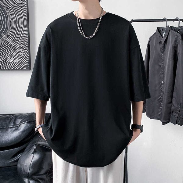 

summer new short sleeve t-shirt men's pure cotton t neck solid loose fashion brand half, White;black