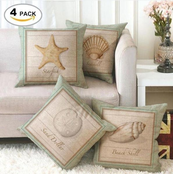 

retro style sandy beach coast lighthouse conch starfish pattern pillow case ocean household sofa decorative cushion cover 128349