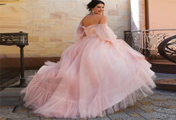 

dusty pink wedding dresses princess off shoulder puff sleeves long pleats ruched tulle a line bridal gowns vestidos de noiva6791063, White