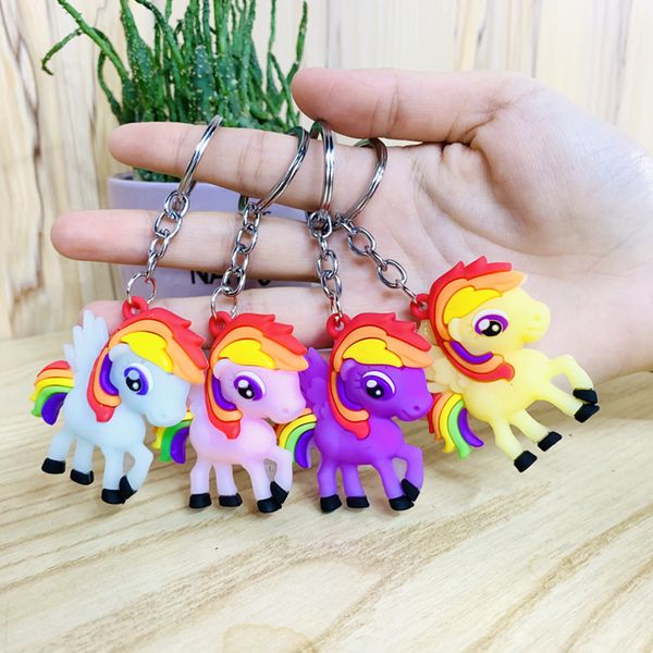 

4pcs multicolor soft cartoon rainbow pony keychain,cute creatived pendant for handbag backpack,for girls colleagues,pendant accessories car, Silver