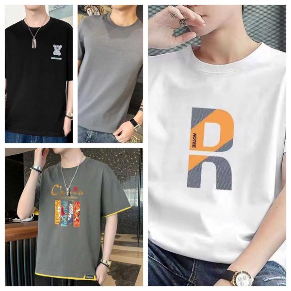 

t-shirt men's summer oversized loose half sleeved round neck short printed trendy clothing, White;black