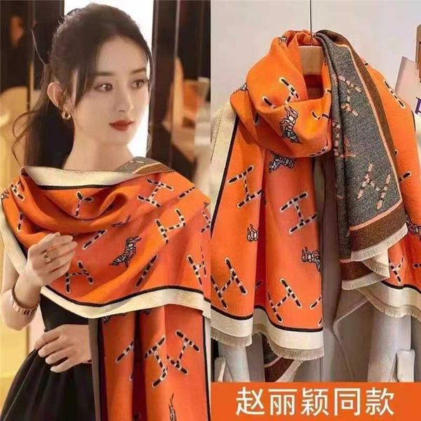 

designer hemrres scarf women's winter orange overlay shawl horse imitation cashmere gift for mom wool high grade feeling neck, Blue;gray