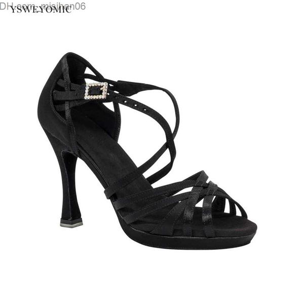 

dress shoes platform dance shoes new style black satin latin salsa high heel dance shoes women's indoor suede outsole z230712