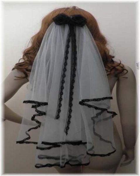 

two layers short white and black lace tulle wedding veils with bow bridal accessories gothic custom made bridal veil8379304