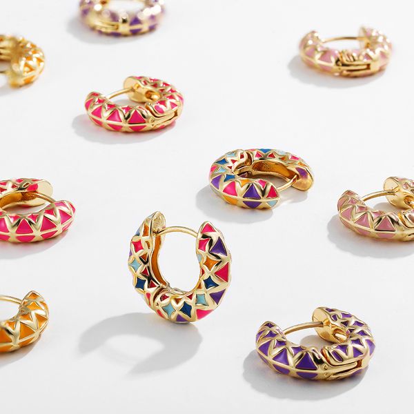 

stud colorful enamel geometric round circle hoop earrings for women vintage ear buckle huggie earring statement jewelry brincos 230706, Golden;silver