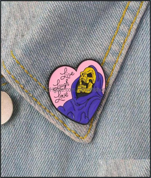 

cartoon accessories products baby kids maternity live laugh love enamel pin heart shape skeleton badge brooch lapel for denim jean8434528, Blue