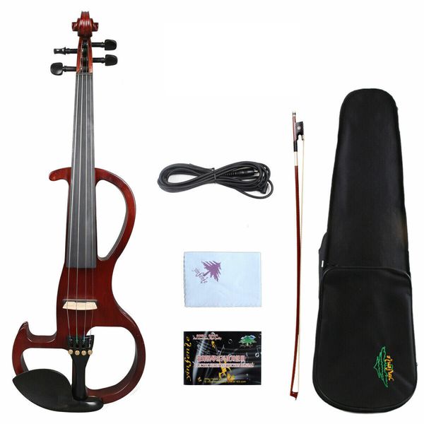 

yinfente brown electric 4/4 full size silent violin soild wood case bow#ev2