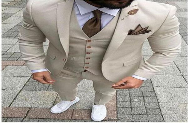 

beige wedding tuxedos groomsmen slim fit man blazer formal business three pieces men wear jacketpantsvesttie1705554, Black;gray