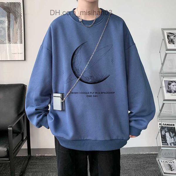 

women's hoodies sweatshirts hybskr winter warm sweatshirt men's simple stroke moon graphic pulling large korean men's bet pri, Black