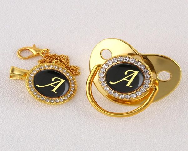 

luxury golden initial letter a blingbling baby pacifier with chain clip newborn baby dummy food grade silicone pacifier soother 214270692