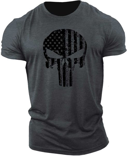 

men's skull fitness short sleeve t-shirt cotton gym, White;black