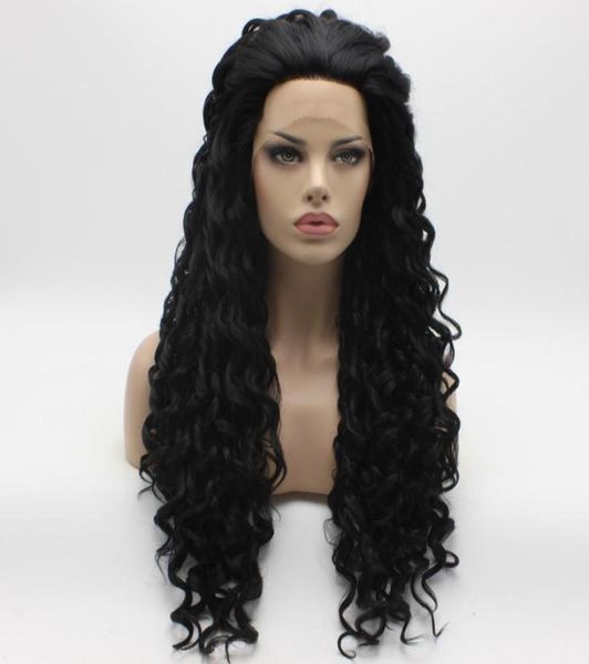 

iwona hair curly long black wig 181 half hand tied heat resistant synthetic lace front daily natural wigs8067466