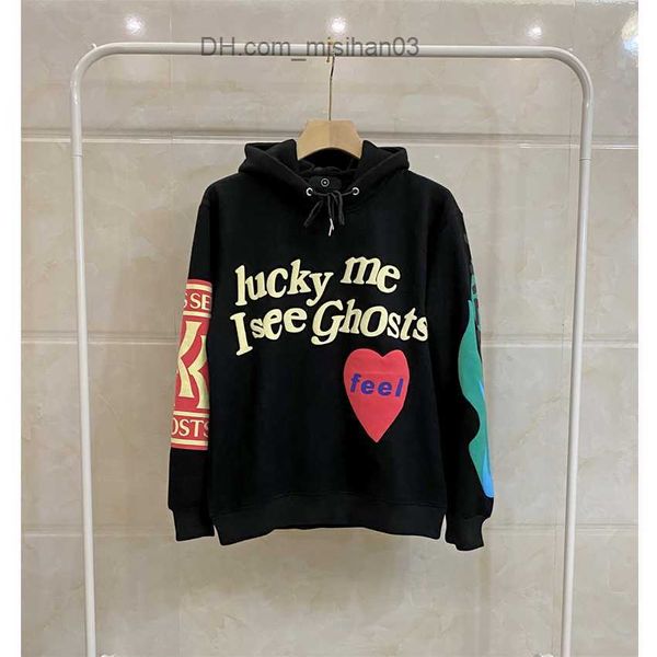 

women's hoodies sweatshirts 2020 lucky me i saw the ghost hoodie man woman feeling children cudi hoodie children saw the ghost sweater, Black