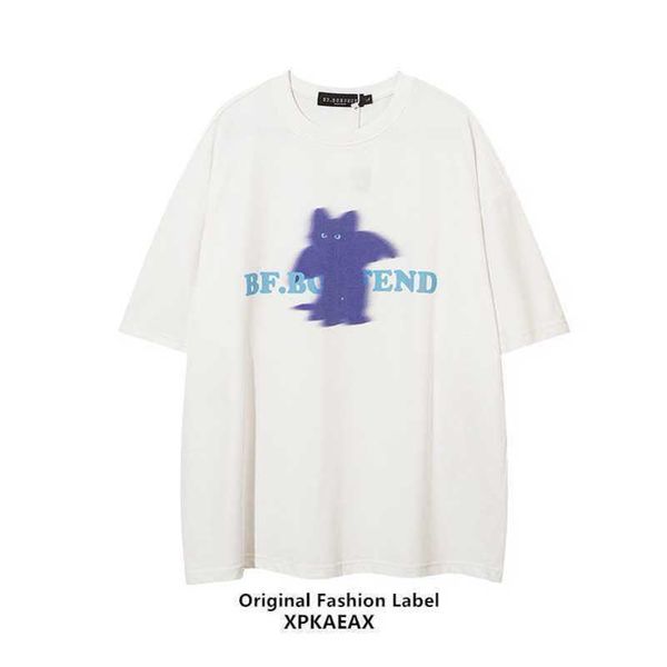 

stussys men's t-shirt fashion brand little monster print pure cotton round neck t-shirt men's and women's inns style loose sh, White;black