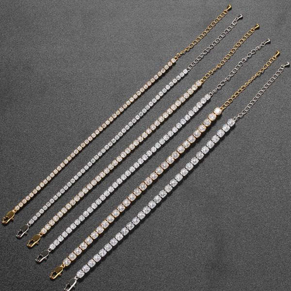 

3mm 4mm 5mm claw tennis chain feet anklet chains women's hip hop 8inch+2inch extension chain gold plated iced out cubic zirconia minima, Red;blue