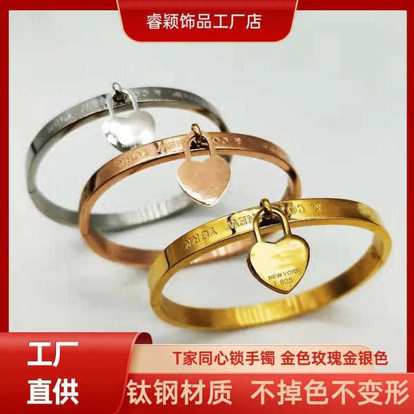 

internet celebrity tiffay tongxin lock bracelet titanium steel jewelry 18k gold rose korean version special, Black