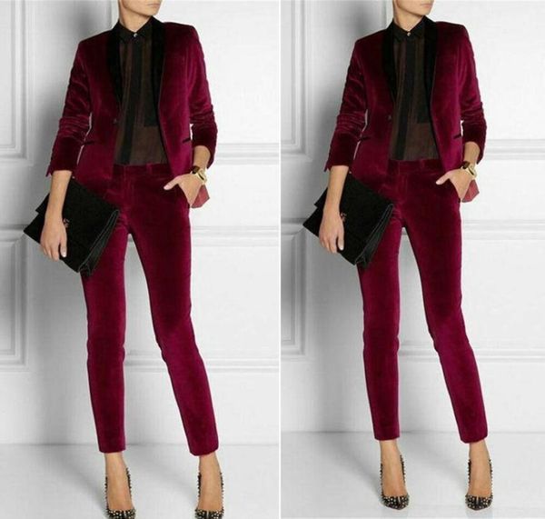 

burgundy velvet women ladies suit 2 pieces mother of the bride suits formal business women039s office dress for wedding6816371, Black;red