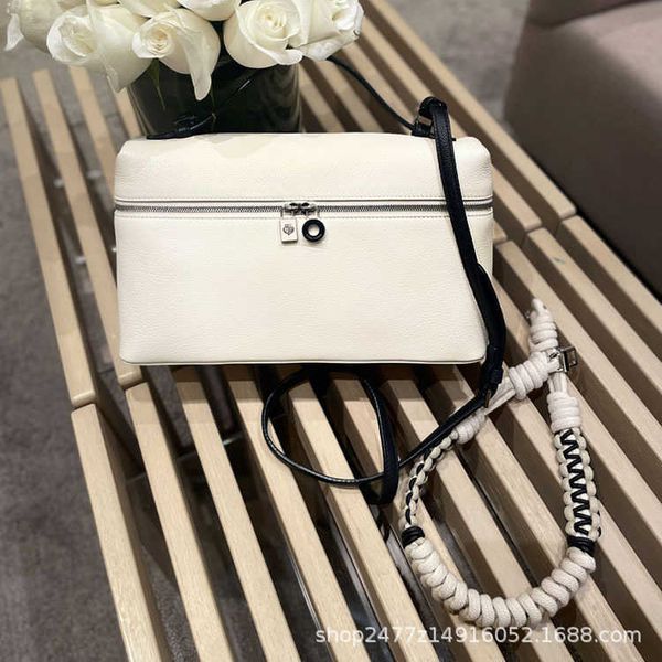

loro * piana bag l27 leather large lunch box color contrast litchi grain cowhide handbag woven rope shoulder
