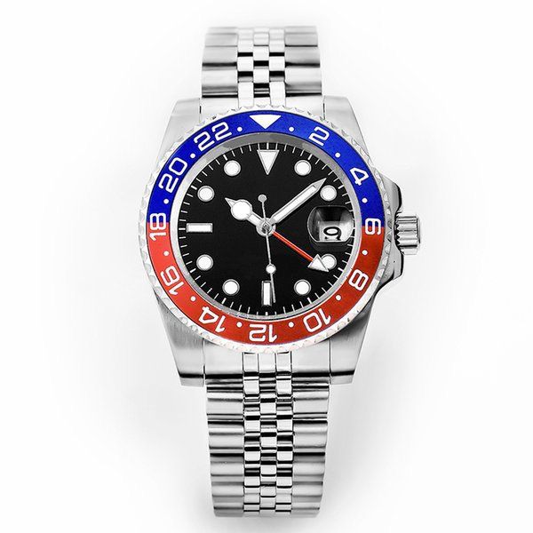 

watch automatic mechanical 904l stainless steel folded buckle strap sapphire glass ceramic coke bezel calendar display wristwatch montre de, Slivery;brown