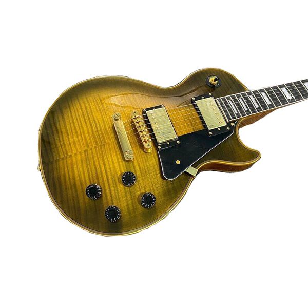 

electric guitar ebony fingerboard flamed maple wood yellow binding ing