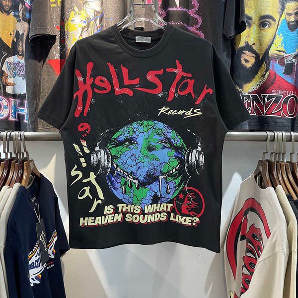 Tasarımcı Moda Giyim Tees Tshirts American Street Summer Hellstar Studios Globeetee Yuvarlak Boyun Gevşek Erkek ve Kadınlar Kısa Kollu Tişört Rock Hip Hop C23