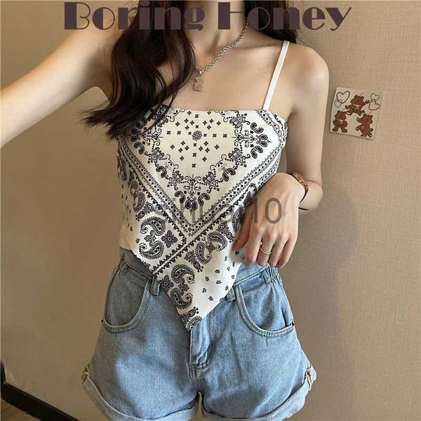 

diy tanks camis boring honey summer new clothes for women retro printing scarves crop fashion chic knitting triangle bowknot tank women j23, Black