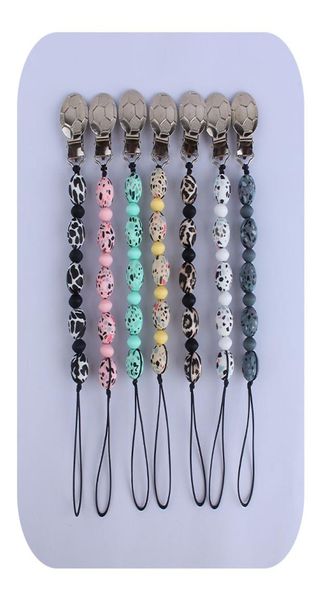 

football pacifier clip baby creative soothing leopard print silicone bead teether pacifier holder antidrop chain dummy clip m29305885036