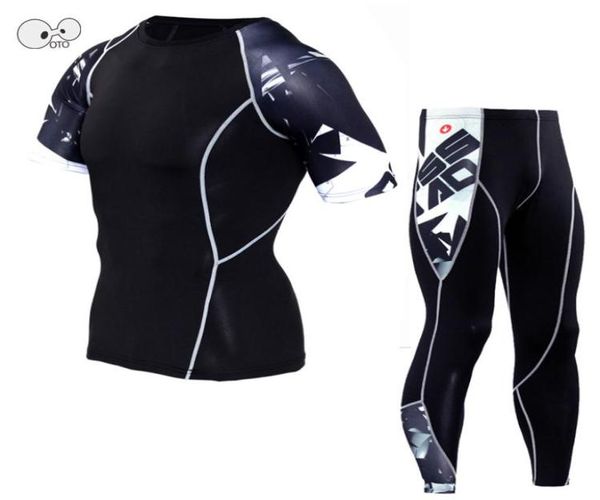 

2017 mens skin tight running compression sets 3d skulls printing short sleeve running t shirts pants set fitness jogging suits4741496, Black;blue