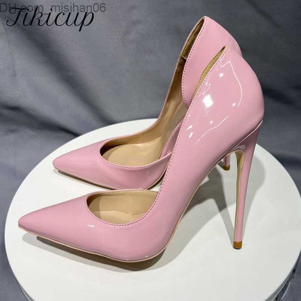 

dress shoes tikicup light pink patent leather women's dot toe slide high heel shoes women's comfortable slim high heel pump 8cm, Black